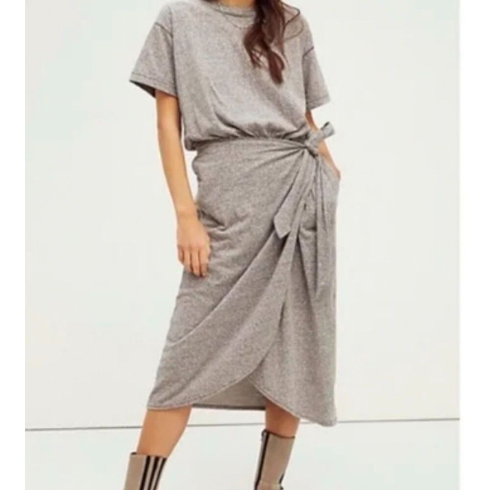 Free People Heather Gray Midi Tee Dress with Side Knot